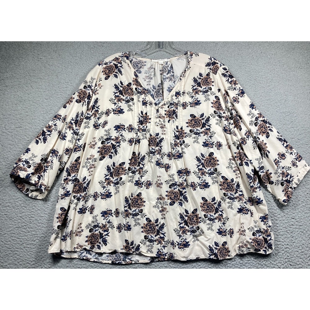 Fun2Fun Top Womens Plus 3XL Light Floral Meley  Pleated‎ Flowy Relaxed Rayon